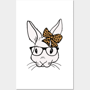 Happy Easter 2021 with bunny glasses leopard ribbon Posters and Art